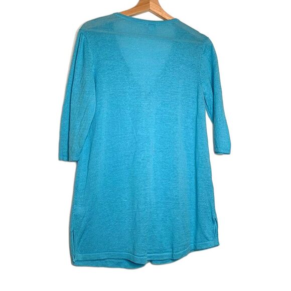 J. Jill Womens Linen Blend Cardigan Sweater Blue 3/4 Sleeve V Neck Tight Knit XS - Picture 2 of 11
